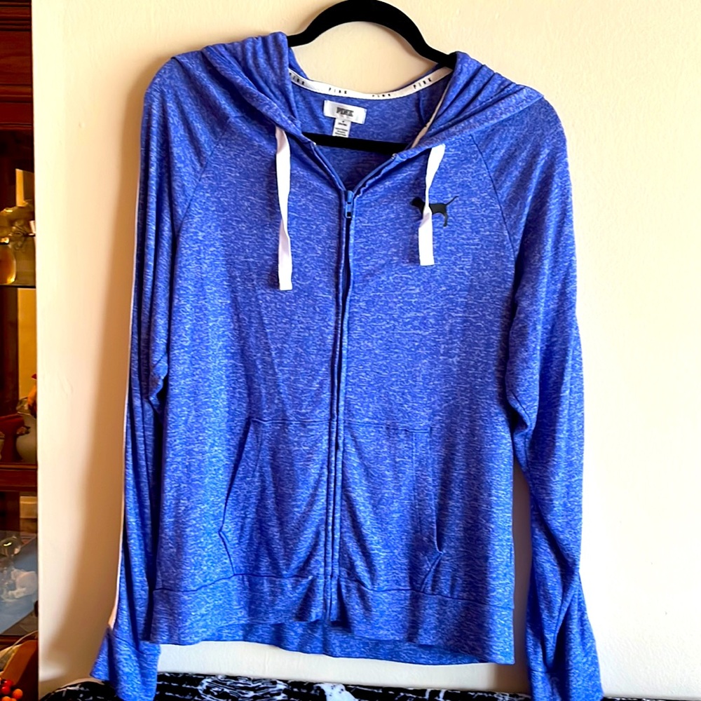 VS PINK zipper up hoodie. Lightweight, M, blue.